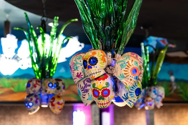 Painted sugar skulls with agave at Viva Leawood