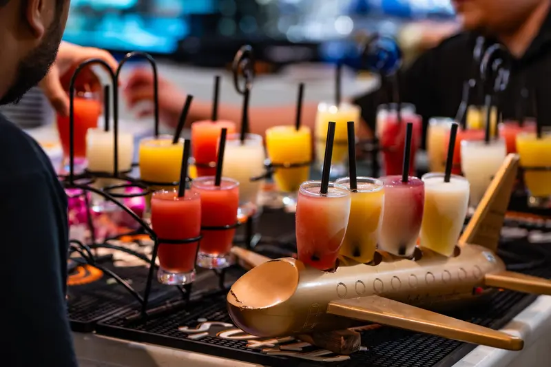 A margarita flight on the bar at Viva Leawood