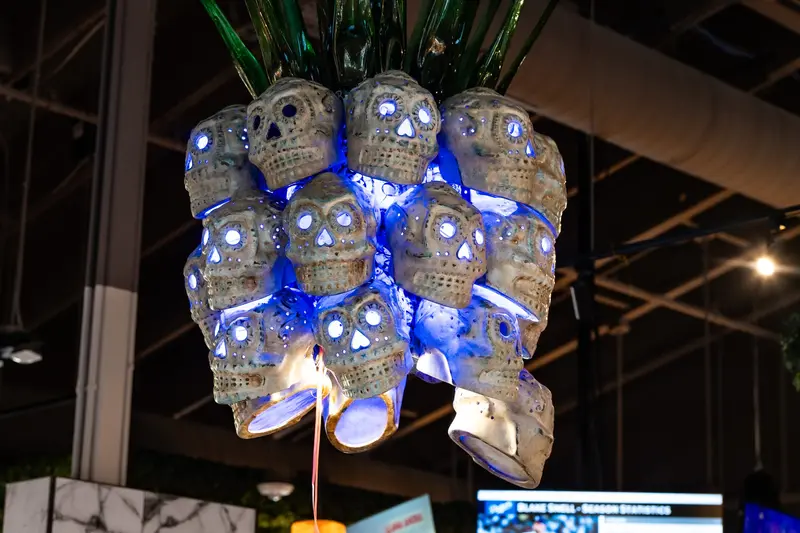 The glowing skull chandelier at Viva Olathe